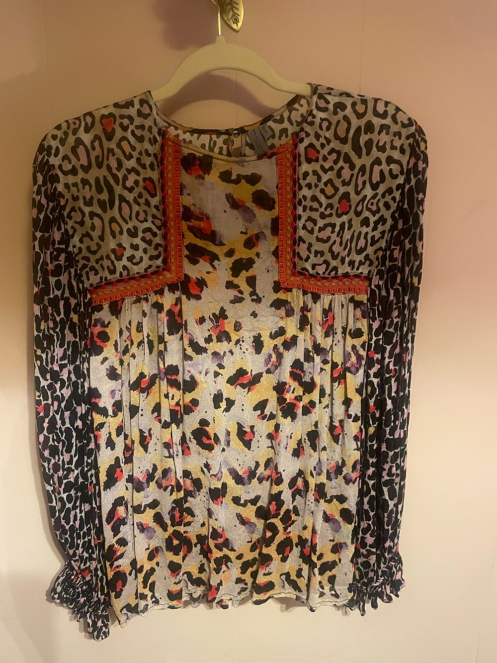 Leopard Print Long-Sleeve Blouse